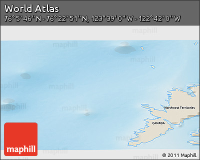 Shaded Relief 3D Map of the Area around 76° 14' 18" N, 123° 10' 30" W
