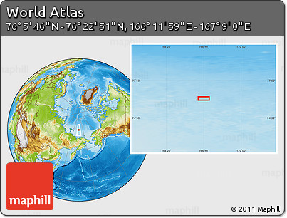 Physical Location Map of the Area around 76° 14' 18" N, 166° 40' 30" E