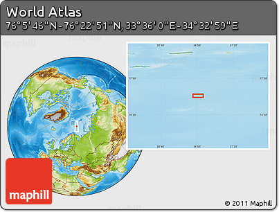 Physical Location Map of the Area around 76° 14' 18" N, 34° 4' 30" E