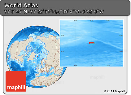 Shaded Relief Location Map of the Area around 76° 14' 18" N, 4° 10' 30" W
