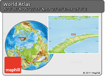 Physical Location Map of the Area around 76° 14' 18" N, 57° 52' 30" E
