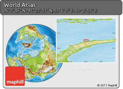 Physical Location Map of the Area around 76° 14' 18" N, 59° 34' 30" E
