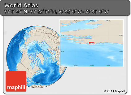 Shaded Relief Location Map of the Area around 76° 14' 18" N, 66° 13' 29" W