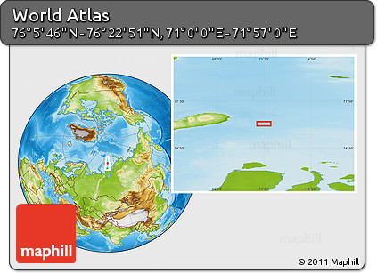 Physical Location Map of the Area around 76° 14' 18" N, 71° 28' 29" E