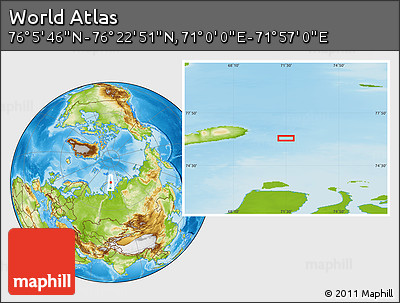 Physical Location Map of the Area around 76° 14' 18" N, 71° 28' 29" E