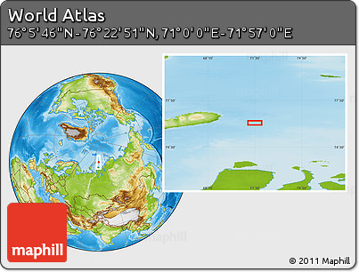 Physical Location Map of the Area around 76° 14' 18" N, 71° 28' 29" E