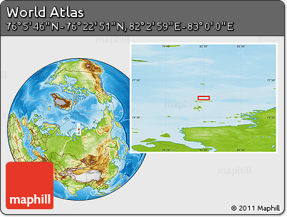 Physical Location Map of the Area around 76° 14' 18" N, 82° 31' 30" E