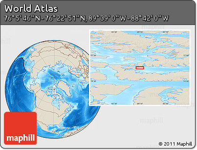 Shaded Relief Location Map of the Area around 76° 14' 18" N, 89° 10' 30" W