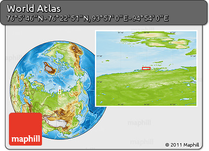 Physical Location Map of the Area around 76° 14' 18" N, 94° 25' 30" E