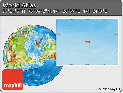 Physical Location Map of the Area around 76° 29' 33" N, 170° 55' 30" E