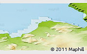 Physical 3D Map of the area around 76° 29' 33" N, 65° 31' 30" E