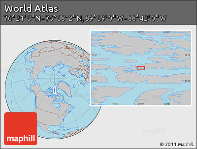 Gray Location Map of the Area around 76° 29' 33" N, 89° 10' 30" W