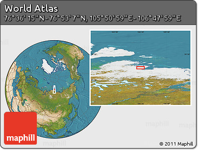 Satellite Location Map of the Area around 76° 44' 41" N, 106° 19' 29" E