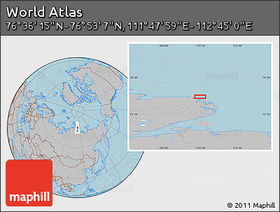 Gray Location Map of the Area around 76° 44' 41" N, 112° 16' 30" E, hill shading