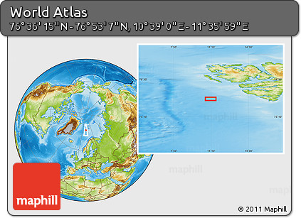 Physical Location Map of the Area around 76° 44' 41" N, 11° 7' 30" E