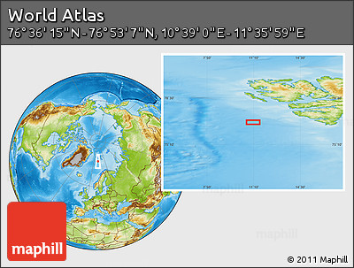 Physical Location Map of the Area around 76° 44' 41" N, 11° 7' 30" E