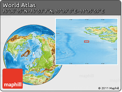 Physical Location Map of the Area around 76° 44' 41" N, 11° 7' 30" E