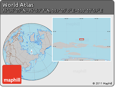 Gray Location Map of the Area around 76° 44' 41" N, 143° 43' 29" E