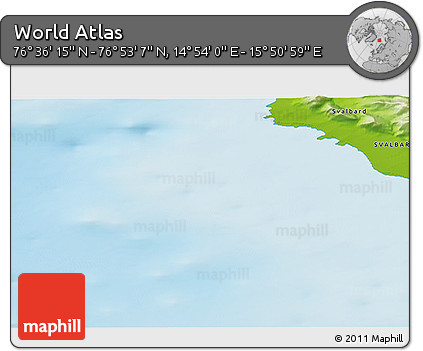 Physical 3D Map of the Area around 76° 44' 41" N, 15° 22' 30" E