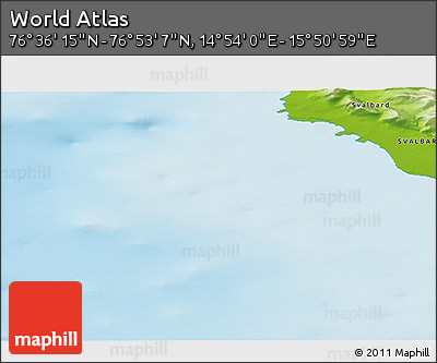 Physical 3D Map of the Area around 76° 44' 41" N, 15° 22' 30" E