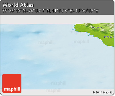 Physical 3D Map of the Area around 76° 44' 41" N, 15° 22' 30" E