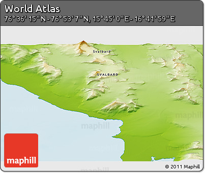 Physical 3D Map of the Area around 76° 44' 41" N, 16° 13' 30" E