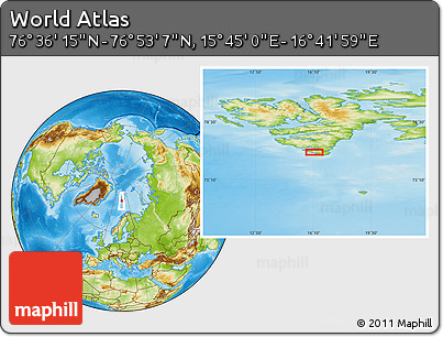 Physical Location Map of the Area around 76° 44' 41" N, 16° 13' 30" E