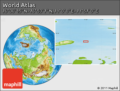 Physical Location Map of the Area around 76° 44' 41" N, 71° 28' 29" E