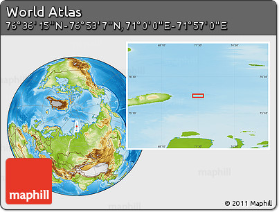 Physical Location Map of the Area around 76° 44' 41" N, 71° 28' 29" E