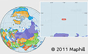 Political Location Map of the area around 76° 44' 41" N, 71° 28' 29" E