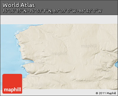 Shaded Relief 3D Map of the Area around 76° 44' 41" N, 89° 10' 30" W