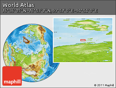 Physical Location Map of the Area around 76° 44' 41" N, 94° 25' 30" E