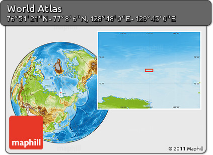 Physical Location Map of the Area around 76° 59' 43" N, 129° 16' 30" E
