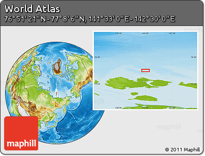 Physical Location Map of the Area around 76° 59' 43" N, 142° 1' 30" E