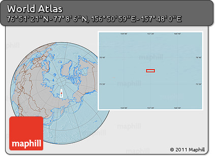 Gray Location Map of the Area around 76° 59' 43" N, 157° 19' 29" E, hill shading