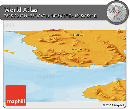 Political 3D Map of the Area around 76° 59' 43" N, 15° 22' 30" E