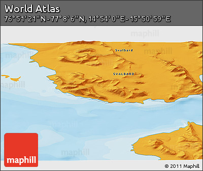 Political 3D Map of the Area around 76° 59' 43" N, 15° 22' 30" E