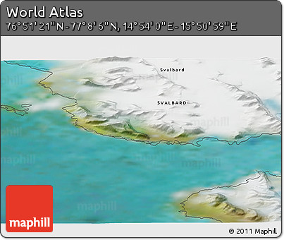 Satellite 3D Map of the Area around 76° 59' 43" N, 15° 22' 30" E