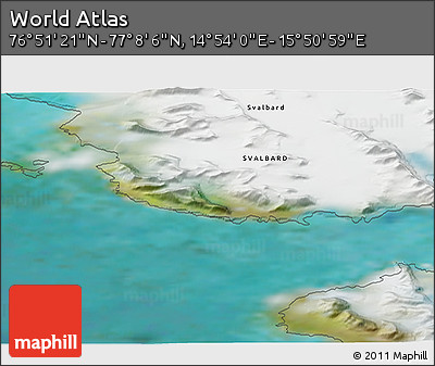 Satellite 3D Map of the Area around 76° 59' 43" N, 15° 22' 30" E