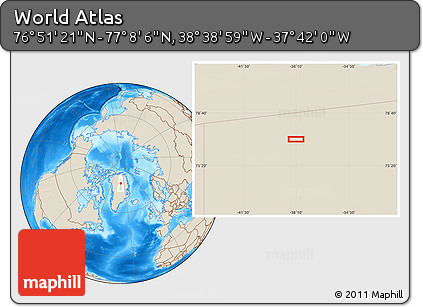 Shaded Relief Location Map of the Area around 76° 59' 43" N, 38° 10' 29" W