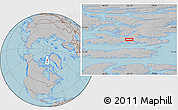 Gray Location Map of the area around 76° 59' 43" N, 83° 13' 29" W, hill shading