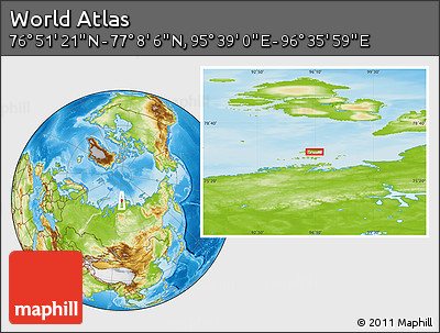 Physical Location Map of the Area around 76° 59' 43" N, 96° 7' 30" E