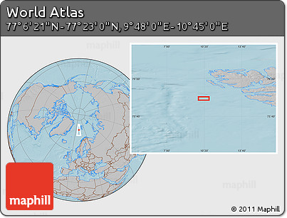 Gray Location Map of the Area around 77° 14' 40" N, 10° 16' 30" E, hill shading