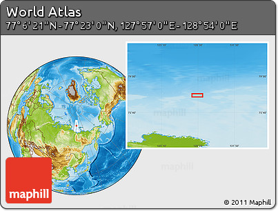 Physical Location Map of the Area around 77° 14' 40" N, 128° 25' 30" E