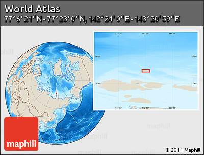 Shaded Relief Location Map of the Area around 77° 14' 40" N, 142° 52' 30" E
