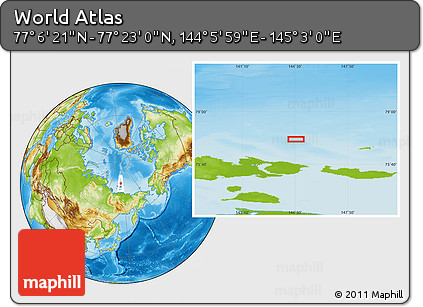 Physical Location Map of the Area around 77° 14' 40" N, 144° 34' 29" E