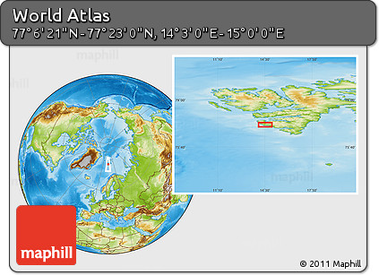 Physical Location Map of the Area around 77° 14' 40" N, 14° 31' 30" E