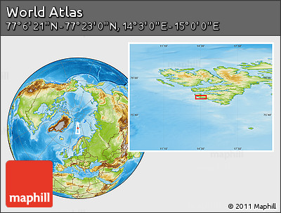 Physical Location Map of the Area around 77° 14' 40" N, 14° 31' 30" E