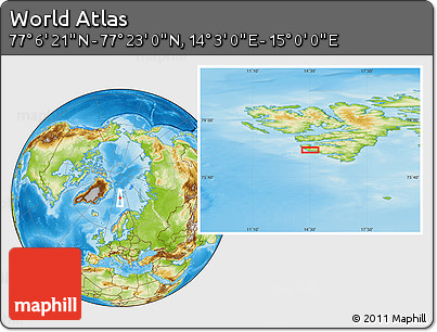 Physical Location Map of the Area around 77° 14' 40" N, 14° 31' 30" E
