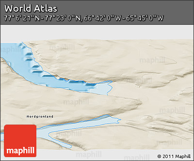 Shaded Relief 3D Map of the Area around 77° 14' 40" N, 66° 13' 29" W